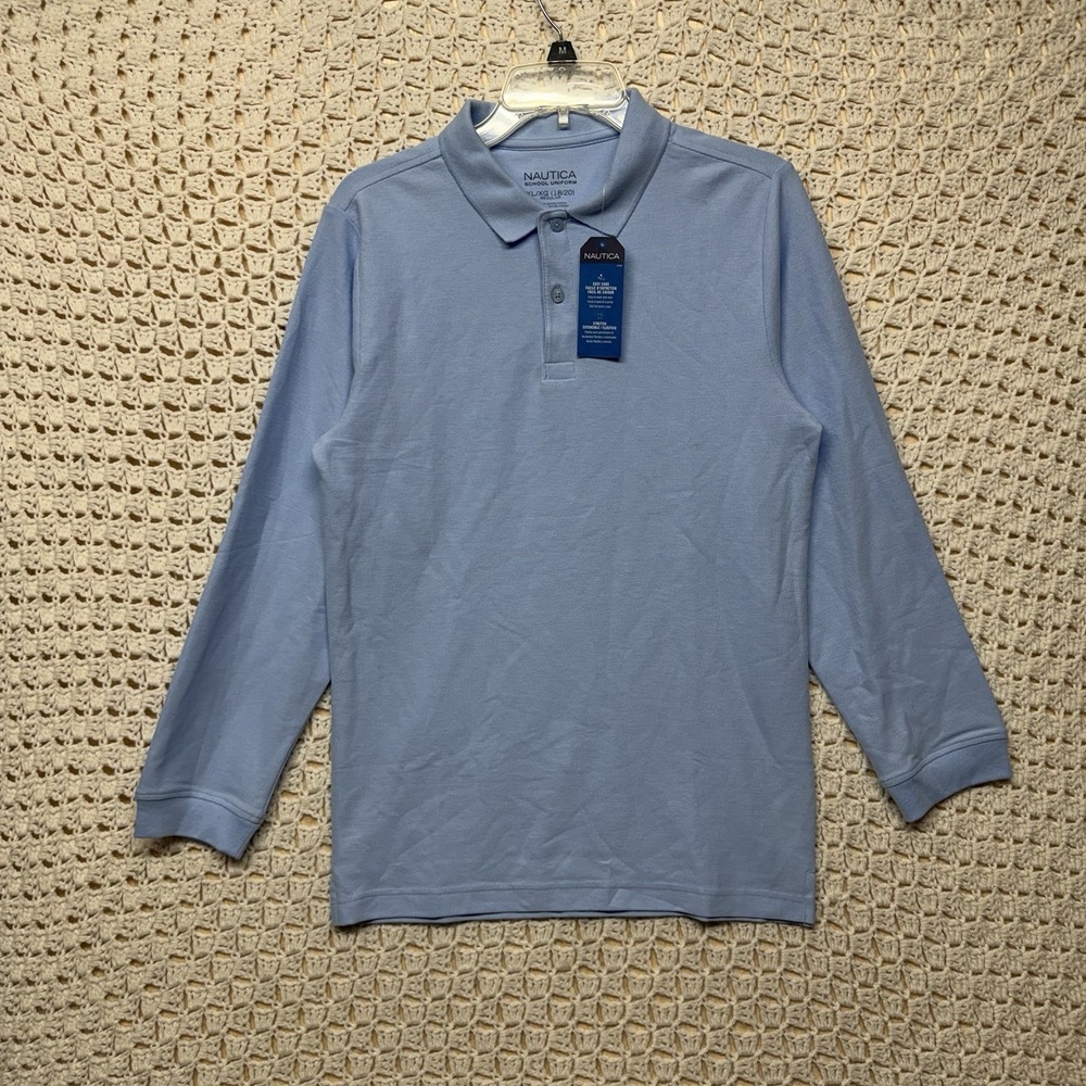 Nautica Boys Uniform Polo Shirt XL 18/20 Light Blue Short Slv Cotton Blend NWT